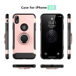 Wholesale iPhone Xr 6.1in 360 Rotating Ring Stand Hybrid Case with Metal Plate (Rose Gold)